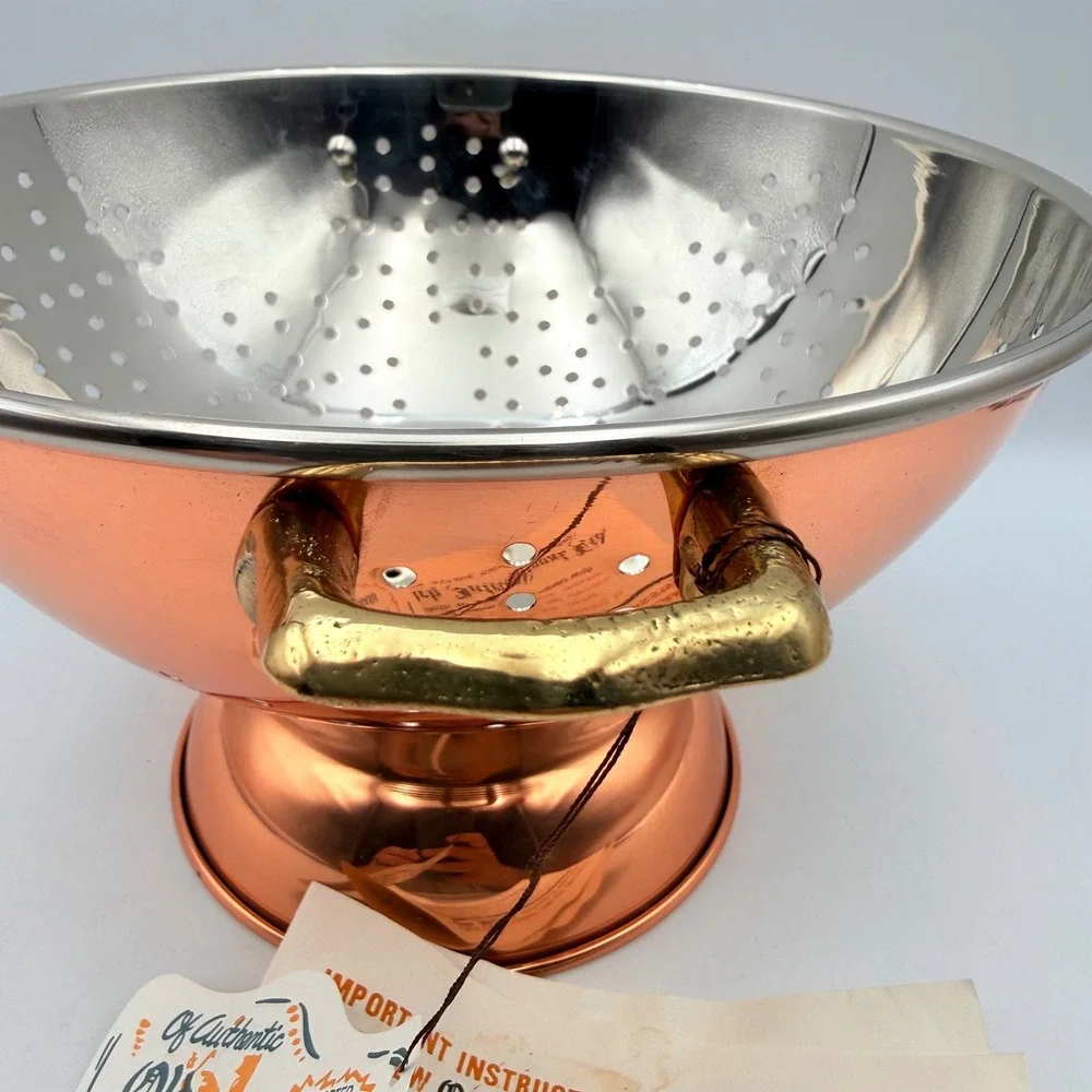 Old Dutch International Copper Brass Colander Handcrafted Pedestal Strainer 9in